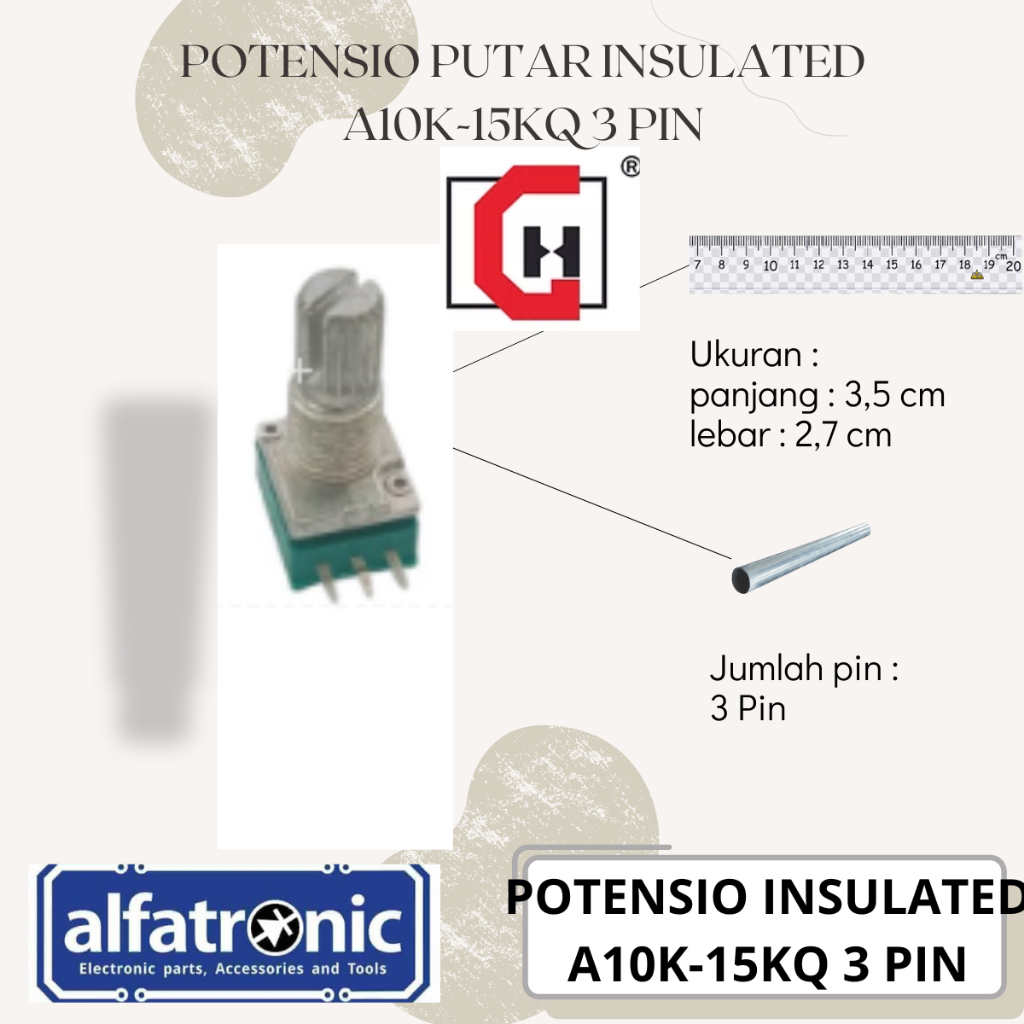 POTENSIO PUTAR INSULATED GH RV097N-A10K-15KQ-B-ZX-YS-7M 3PIN PDK