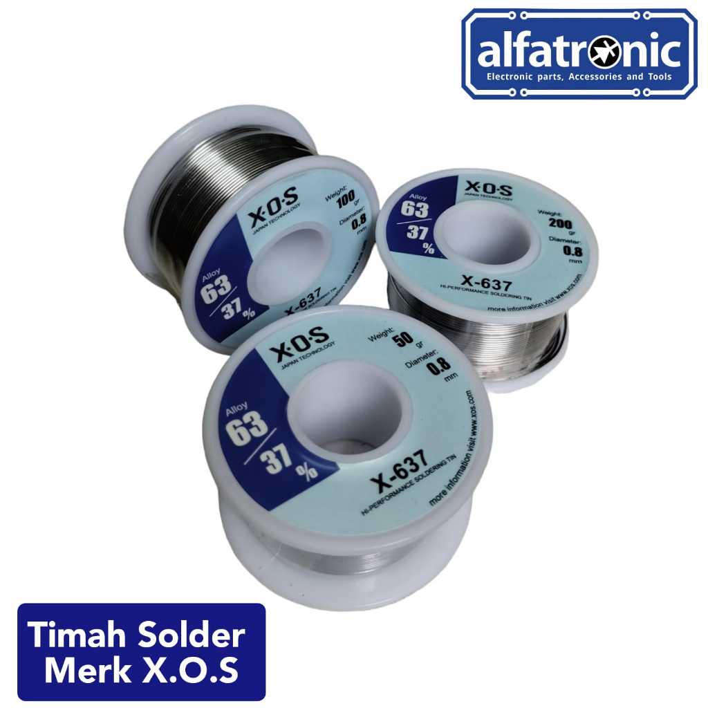 TIMAH SOLDER Merk X.O.S X-637 DIAMETER 0,8MM Ukuran Berat 200 gram